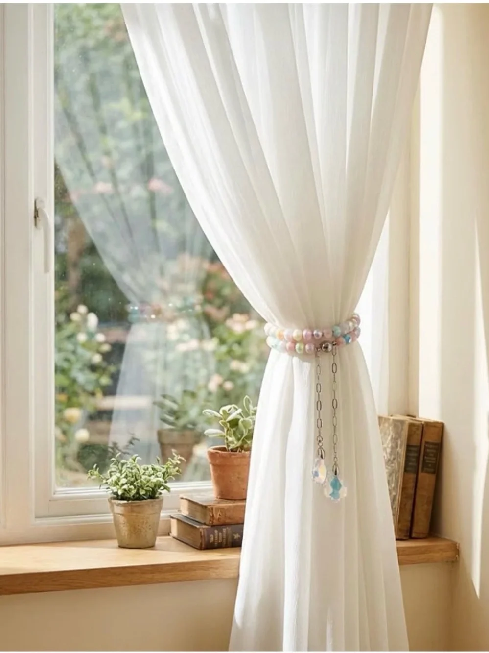 Pastel Beaded Curtain Tieback with Crystal Drops